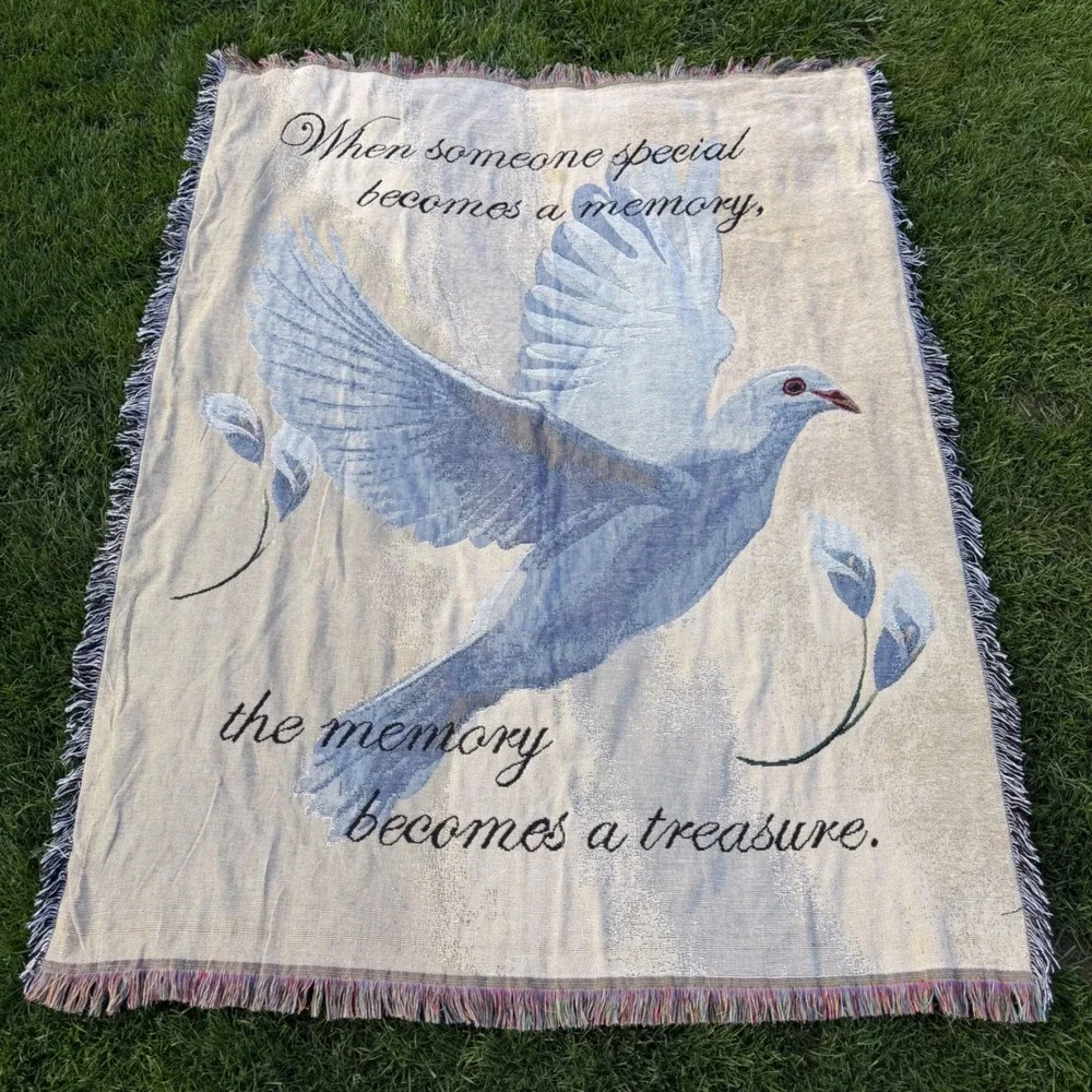 A+ Memorial Woven Tapestry Throw Blanket Dove Sympathy Gift Fringed Edge 48x64
